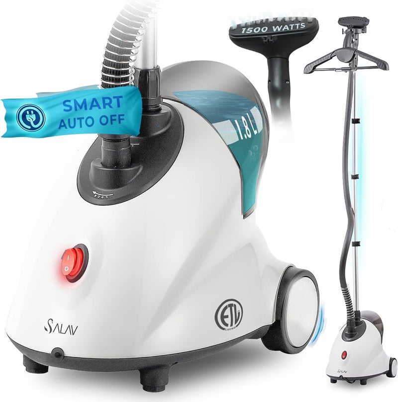SALAV GS18-DJ Standing Garment Steamer with Smart Auto-Off, Wheels for Easy Movement, 1.8L Water Tank for 1hr Continuous Steaming, Adjustable Pole for Storage, with Descaler Packet, 1500 watts - Image 1